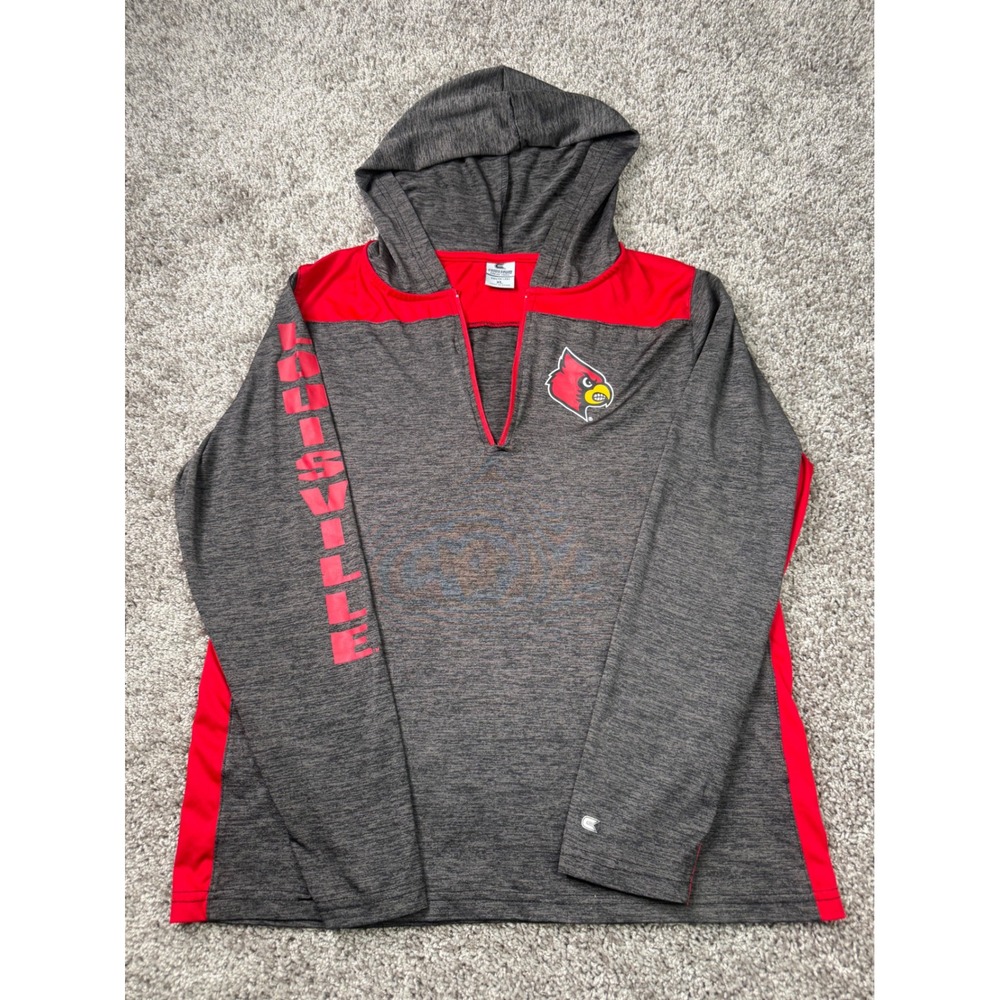 Colosseum Louisville Cardinals Youth XL Gray Red Hoodie Lightweight Pullover